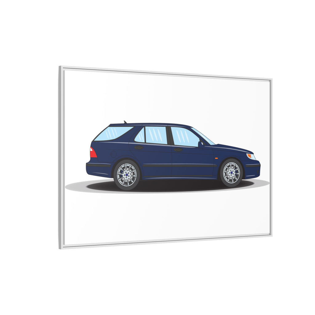 Saab 9-5 OG Aero Wagon Midnight Blue Art Print — Framed Matte Canvas Wall Decor