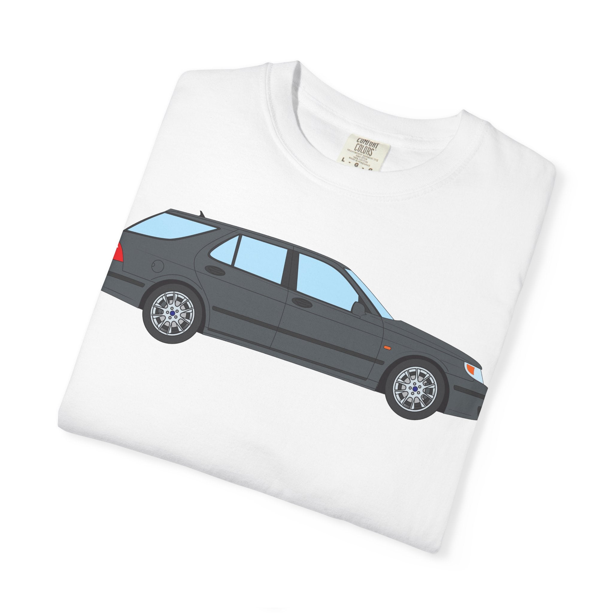 Saab 9-5 OG Aero Wagon Steel Grey  — T-Shirt — Retro Car Graphic Tee