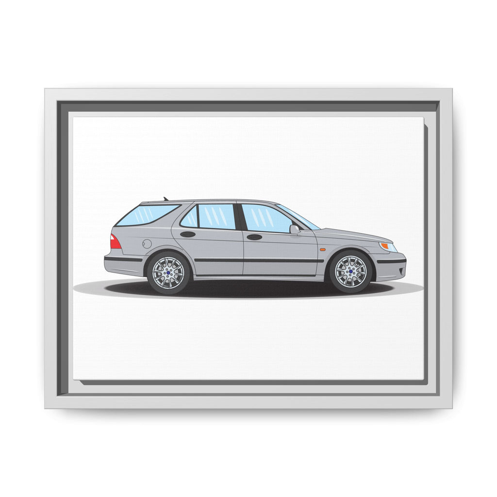 Saab 9-5 OG Aero Wagon Silver Metallic Art Print — Framed Matte Canvas Wall Decor