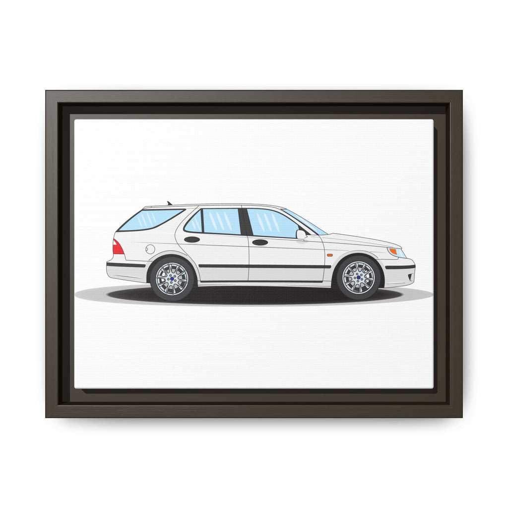 Saab 9-5 OG Aero Wagon Artic White Art Print — Framed Matte Canvas Wall Decor