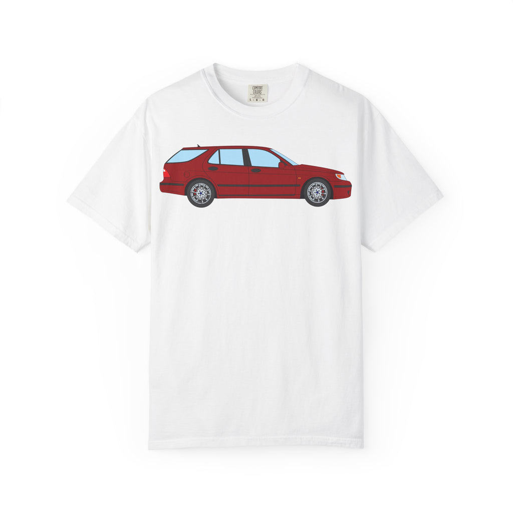 Saab 9-5 OG Aero Wagon Laser Red  — T-Shirt — Retro Car Graphic Tee