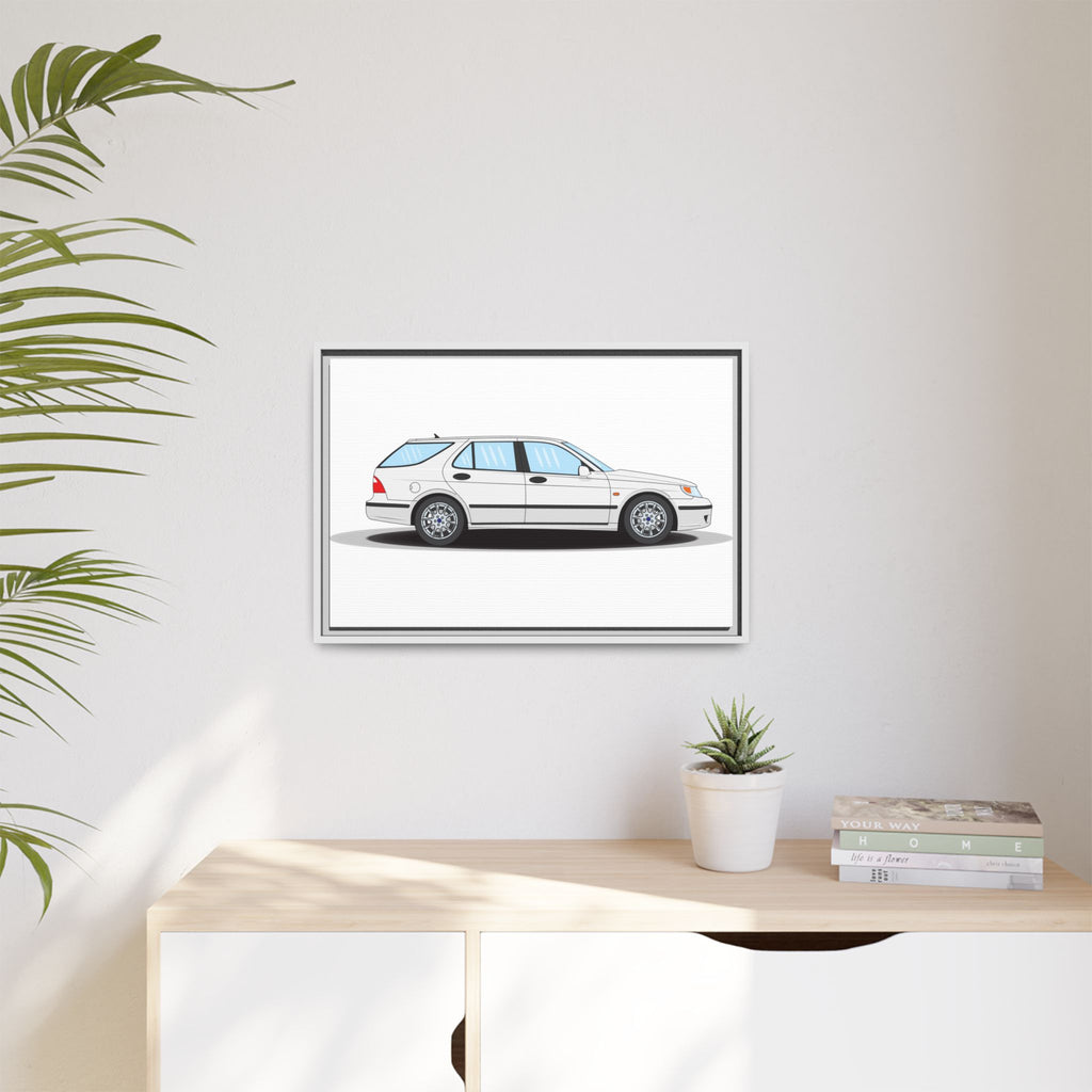 Saab 9-5 OG Aero Wagon Artic White Art Print — Framed Matte Canvas Wall Decor