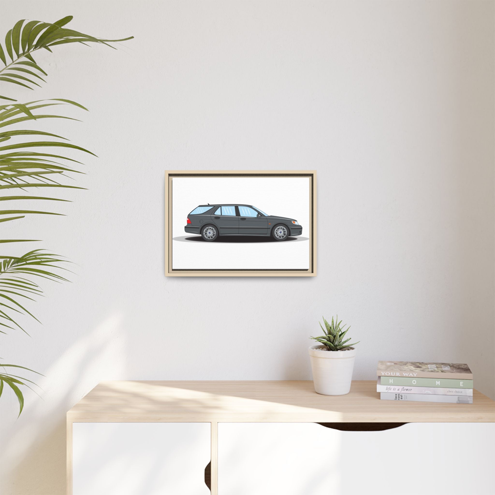 Saab 9-5 OG Aero Steel Grey Art Print — Framed Matte Canvas Wall Decor
