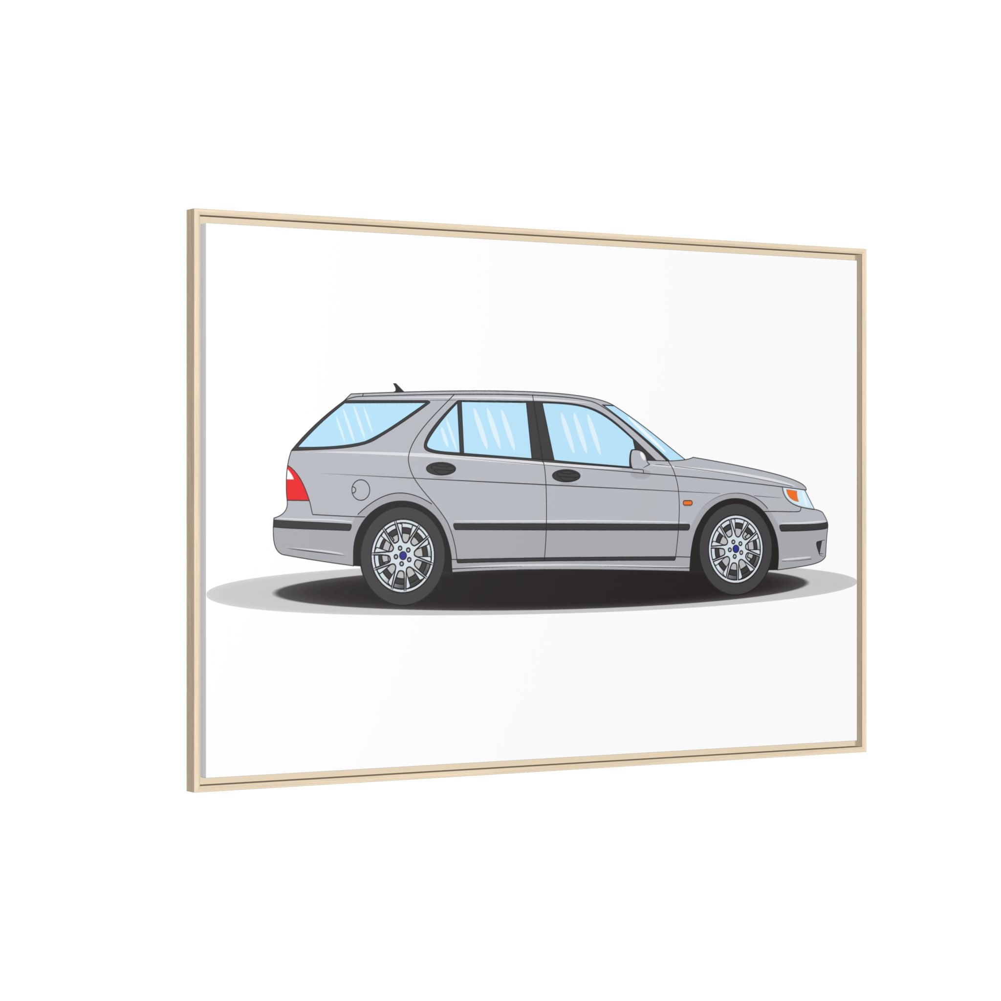 Saab 9-5 OG Aero Wagon Silver Metallic Art Print — Framed Matte Canvas Wall Decor