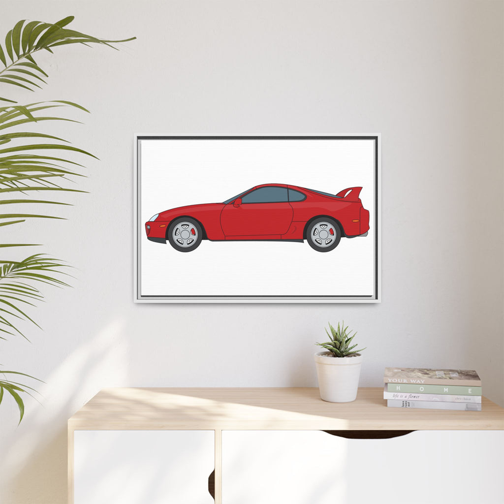 Toyota Supra MK4 Super Red ll Art Print — Framed Matte Canvas Wall Decor