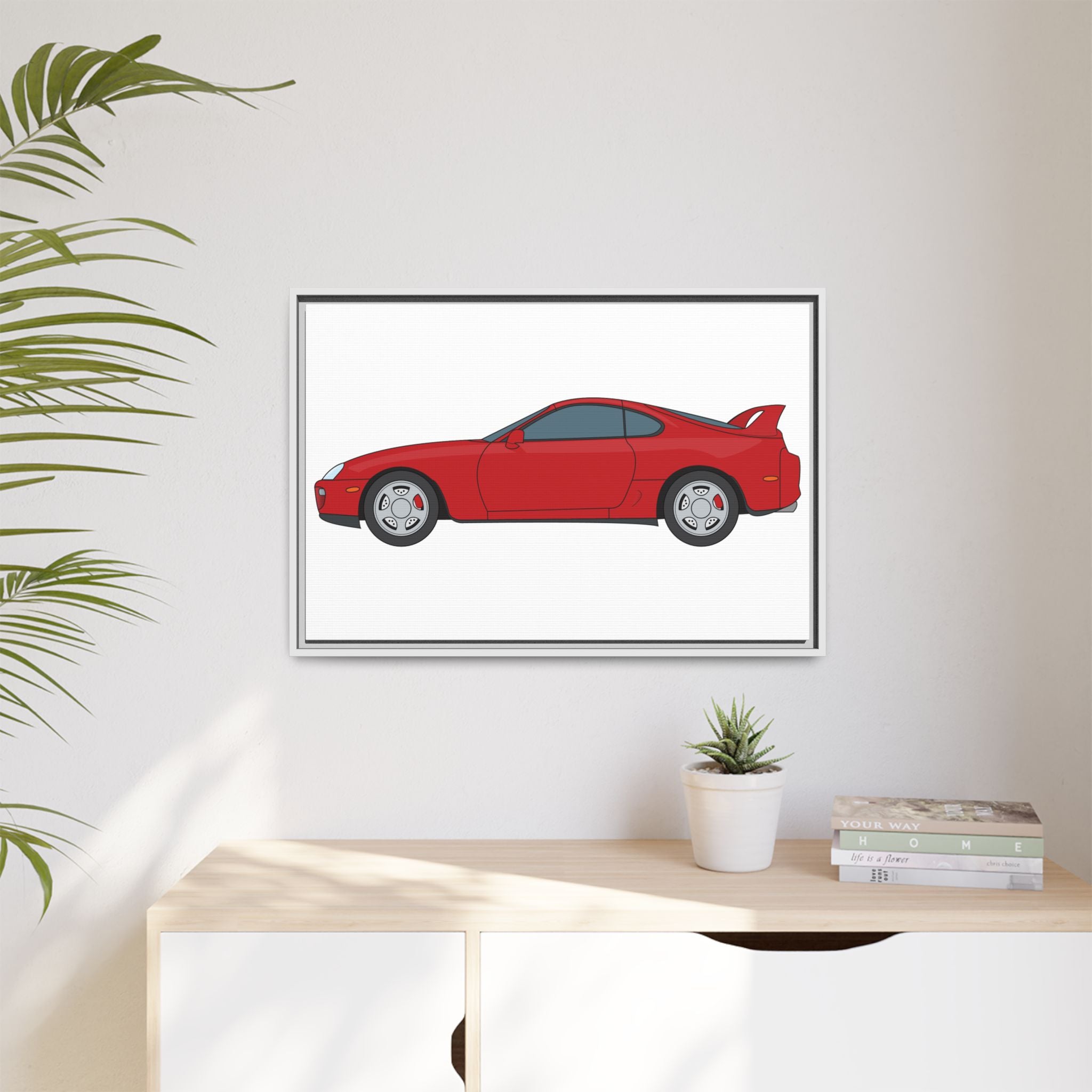 Toyota Supra MK4 Super Red ll Art Print — Framed Matte Canvas Wall Decor