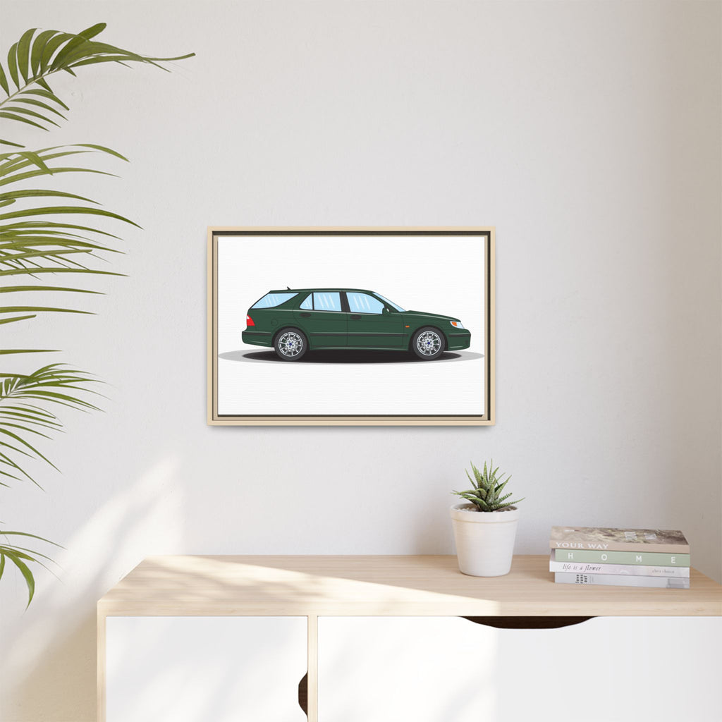 Saab 9-5 OG Aero Wagon Scarabe Green Art Print — Framed Matte Canvas Wall Decor