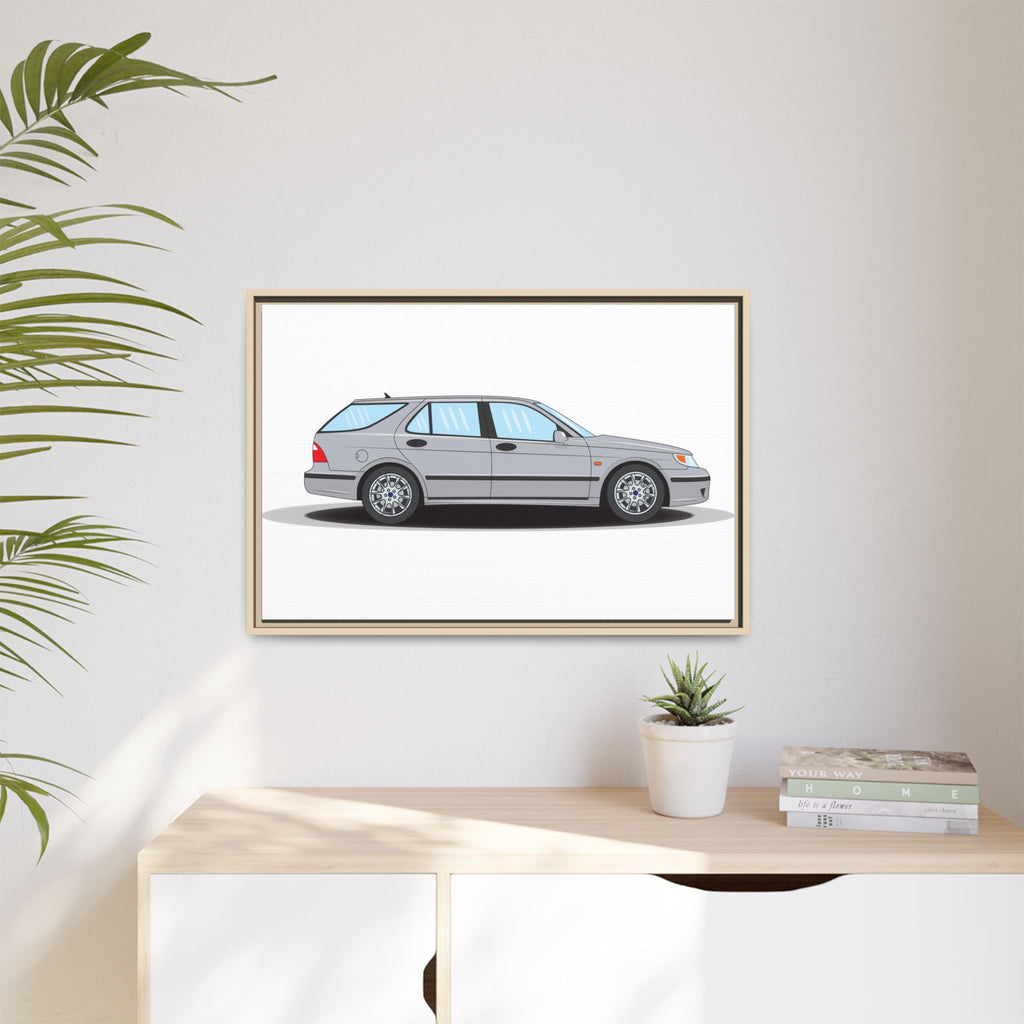 Saab 9-5 OG Aero Wagon Silver Metallic Art Print — Framed Matte Canvas Wall Decor