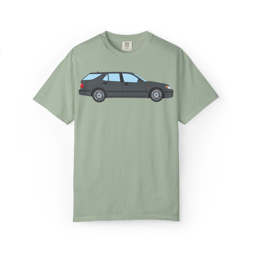 Saab 9-5 OG Aero Wagon Steel Grey  — T-Shirt — Retro Car Graphic Tee
