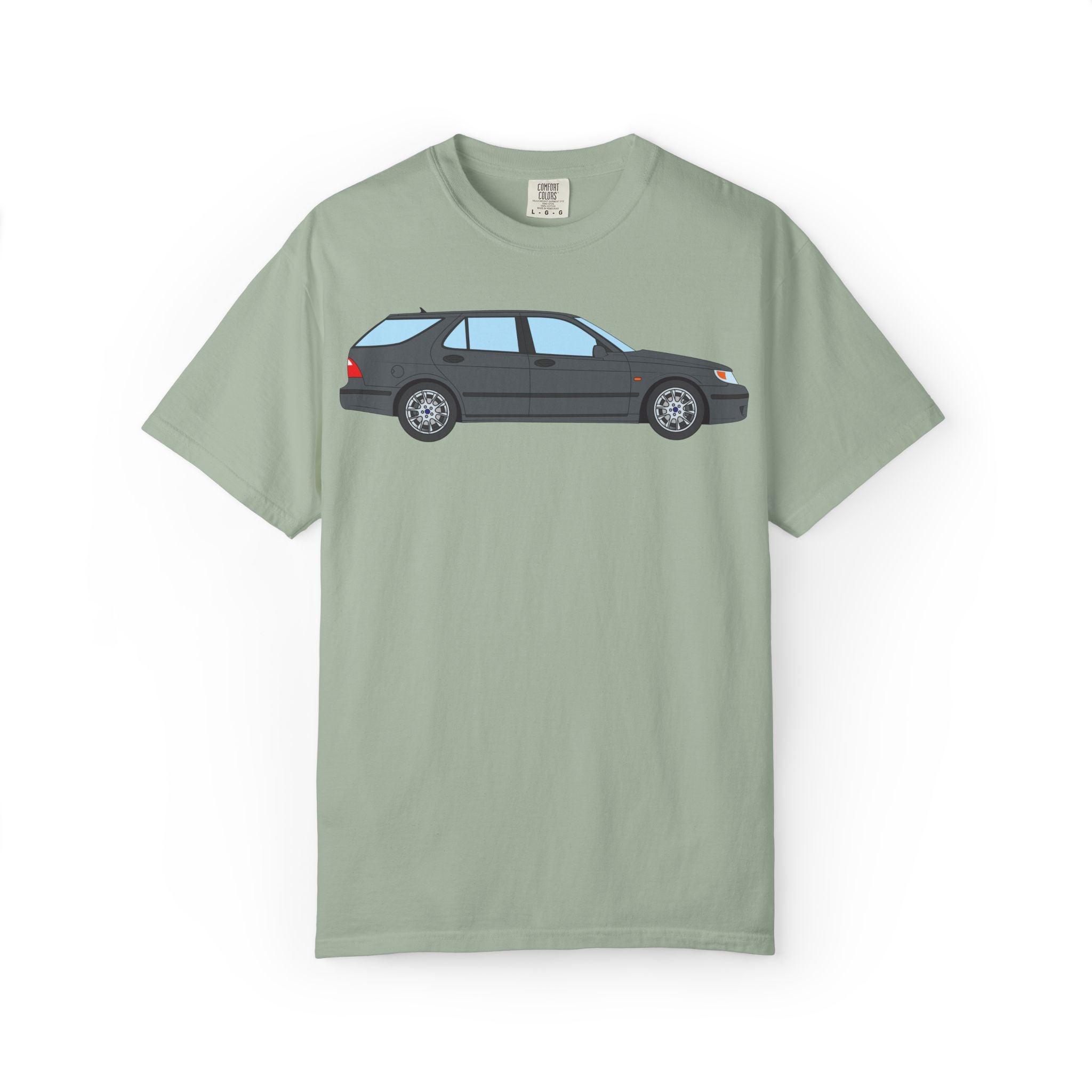 Saab 9-5 OG Aero Wagon Steel Grey  — T-Shirt — Retro Car Graphic Tee