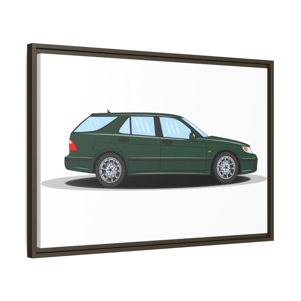 Saab 9-5 OG Aero Wagon Scarabe Green Art Print — Framed Matte Canvas Wall Decor