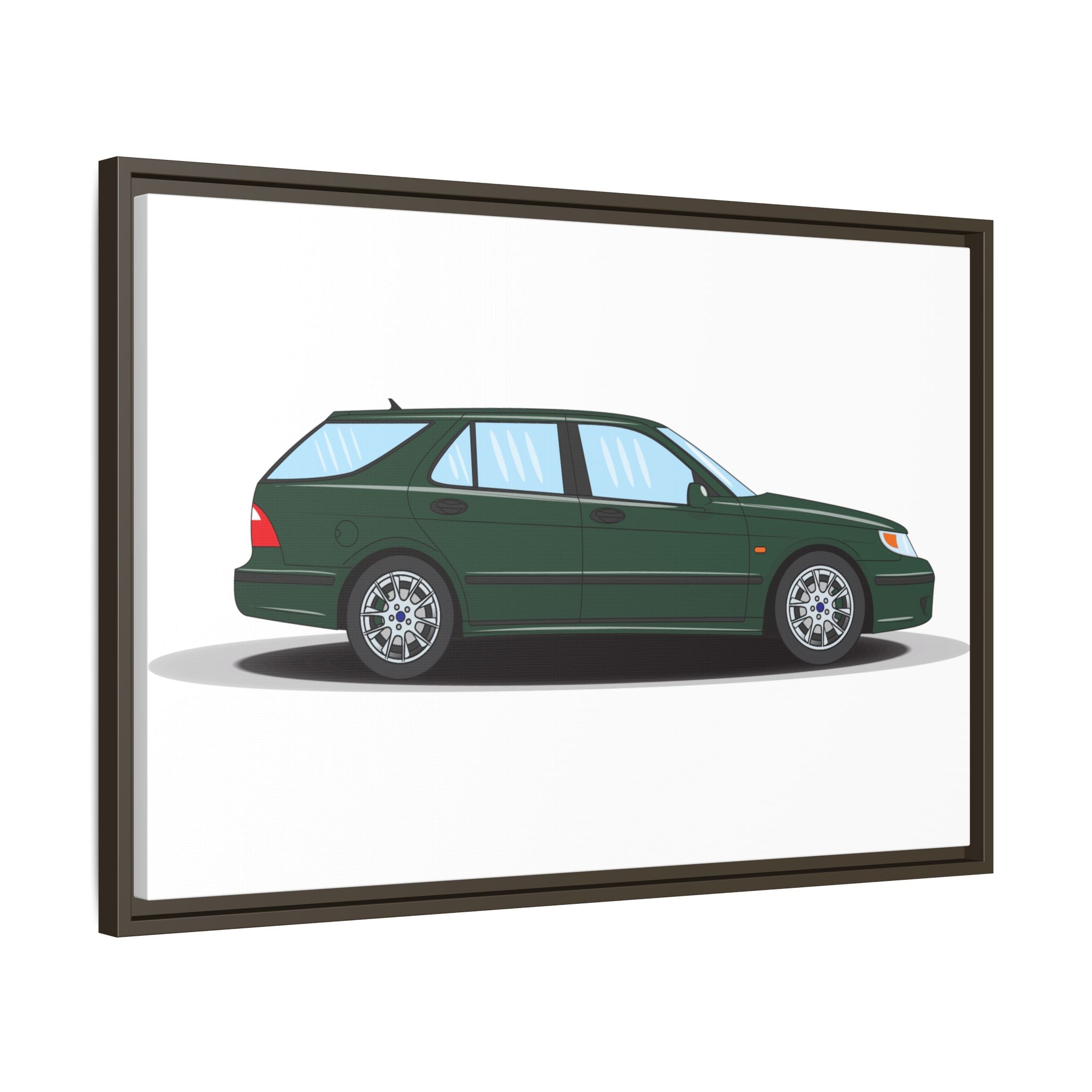 Saab 9-5 OG Aero Wagon Scarabe Green Art Print — Framed Matte Canvas Wall Decor