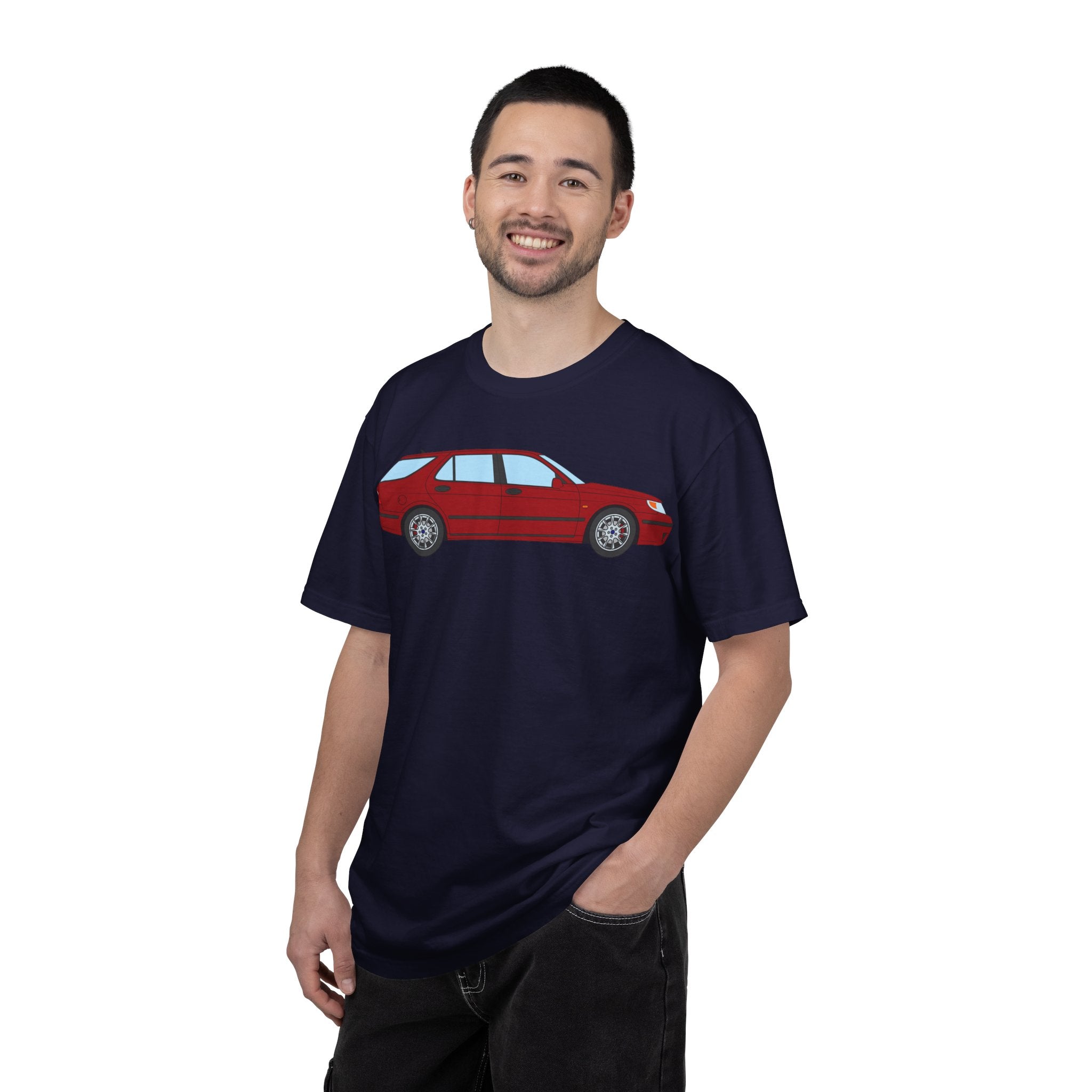 Saab 9-5 OG Aero Wagon Laser Red  — T-Shirt — Retro Car Graphic Tee