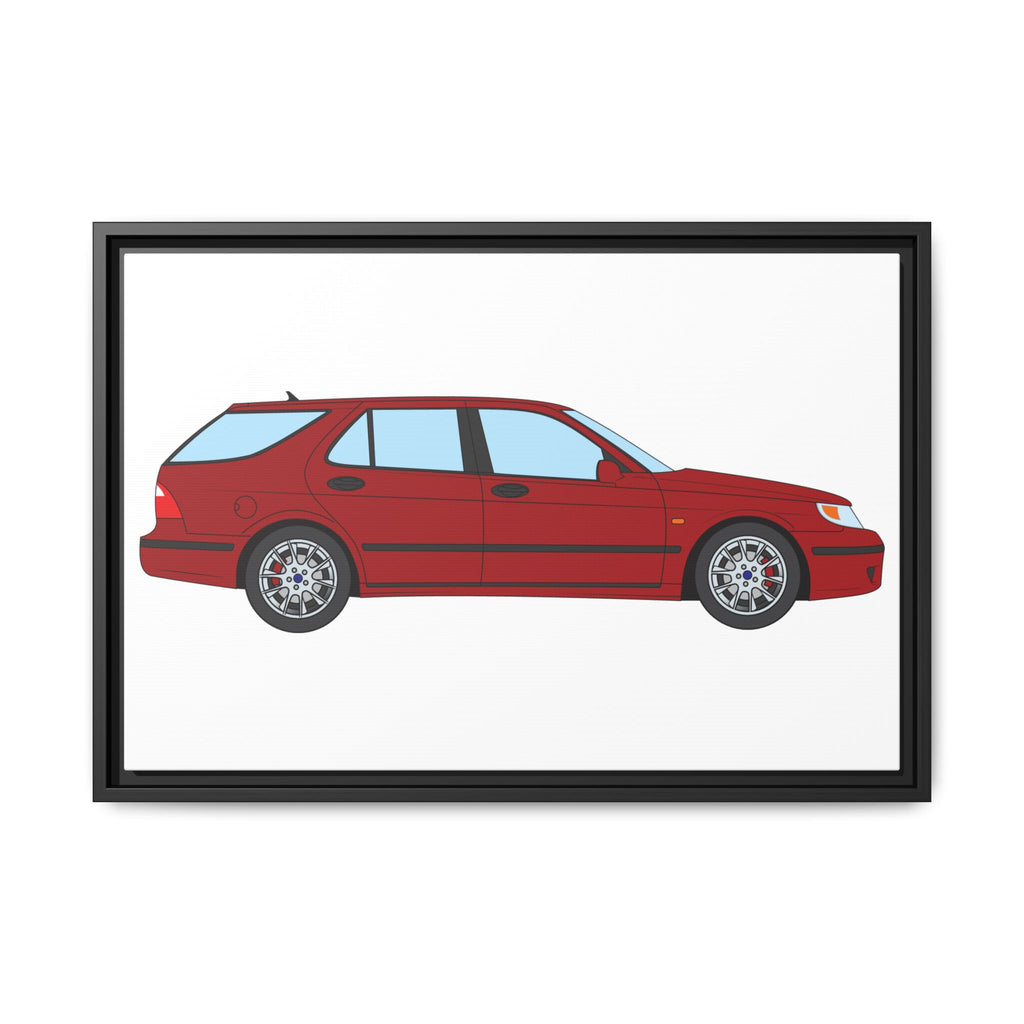 Saab 9-5 OG Aero Wagon — Laser Red Art Print — Framed Matte Canvas Wall Decor