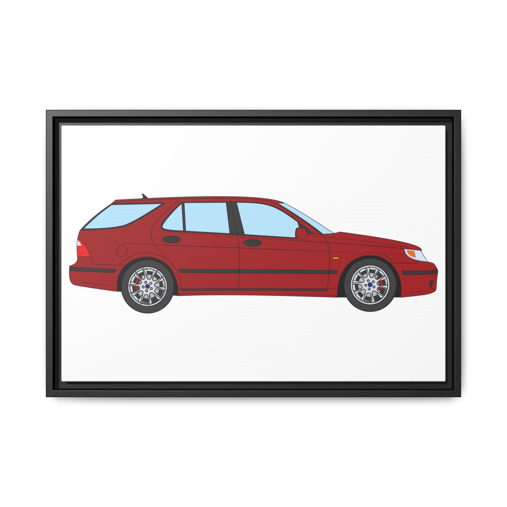 Saab 9-5 OG Aero Wagon — Laser Red Art Print — Framed Matte Canvas Wall Decor