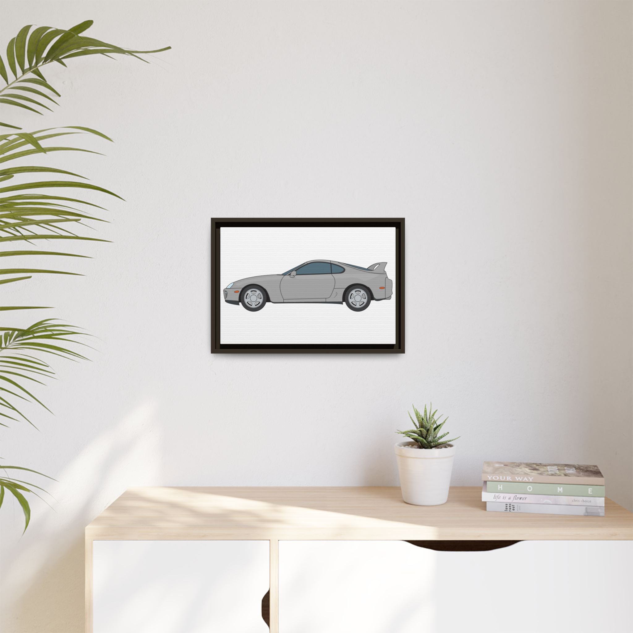 Toyota Supra MK4 Silver Metallic Art Print — Framed Matte Canvas Wall Decor