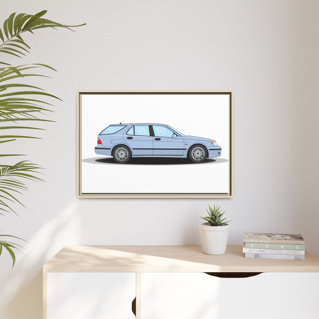 Saab 9-5 OG Aero Wagon Ice Blue Art Print — Framed Matte Canvas Wall Decor