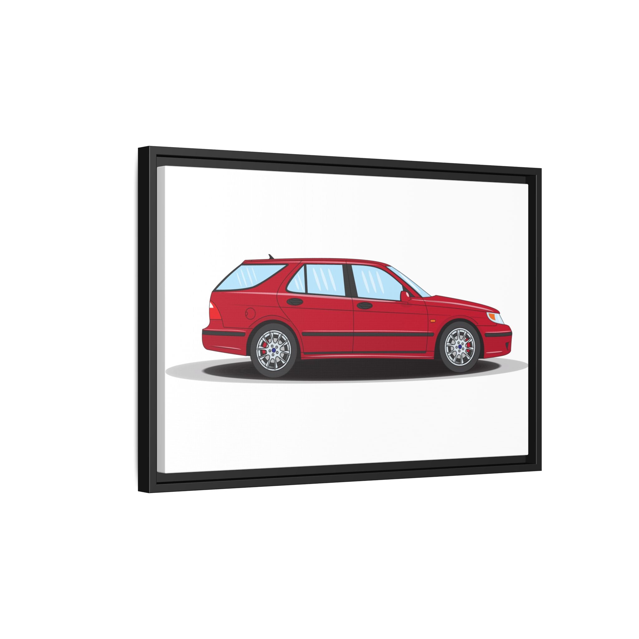 Saab 9-5 OG Aero Wagon Laser Red Art Print — Framed Matte Canvas Wall Decor
