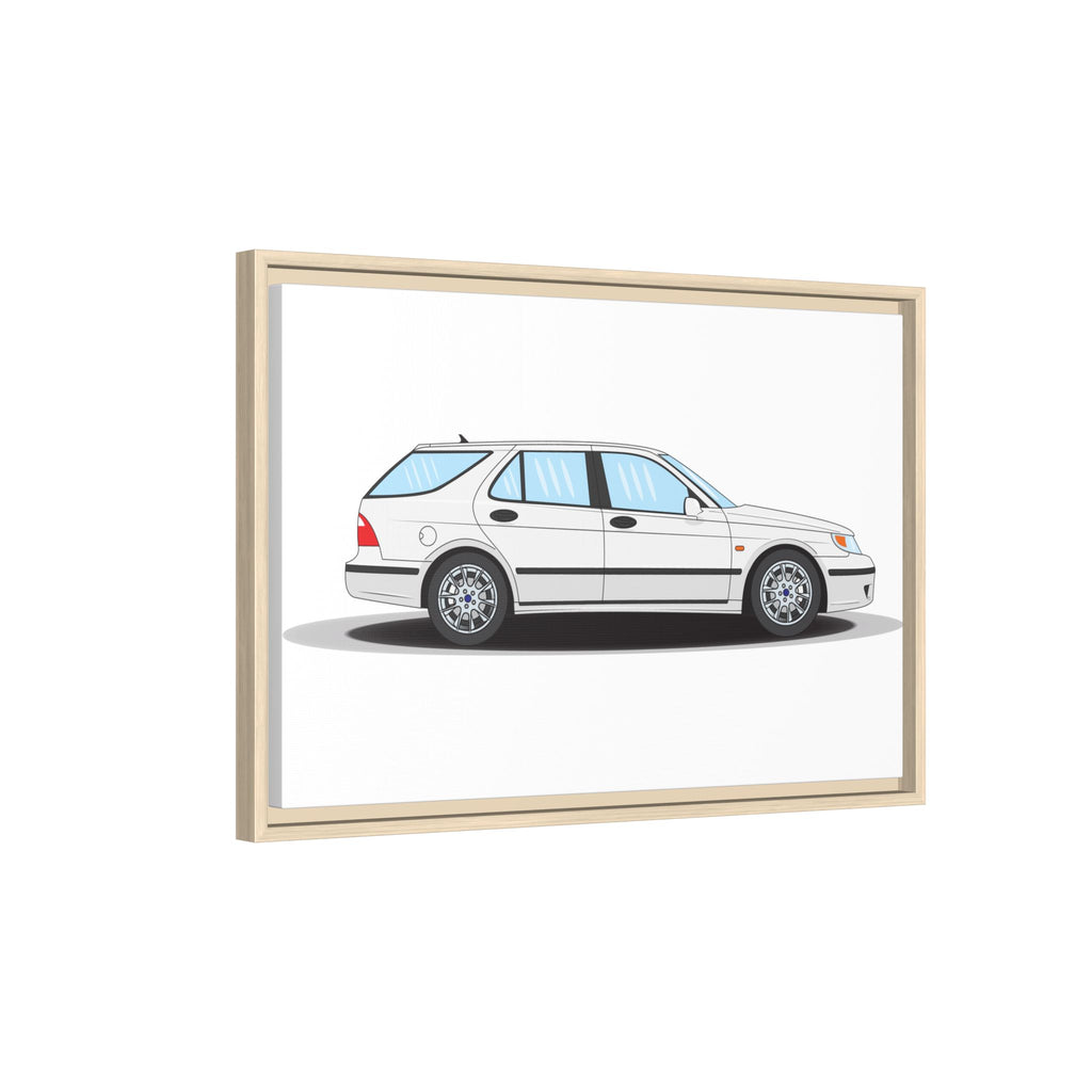 Saab 9-5 OG Aero Wagon Artic White Art Print — Framed Matte Canvas Wall Decor