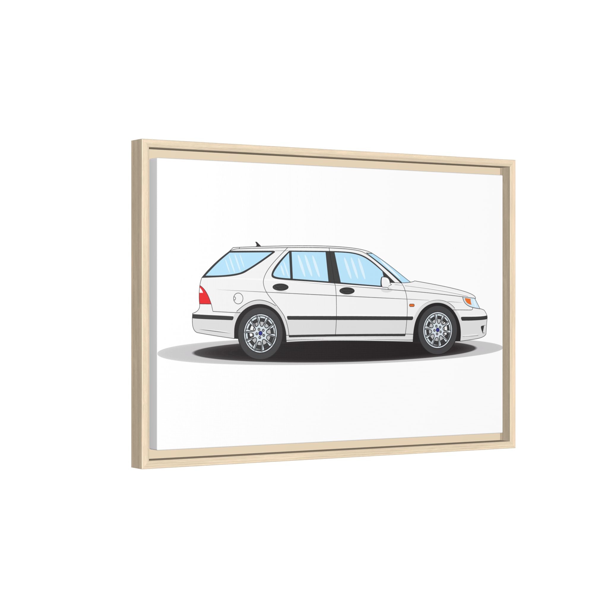Saab 9-5 OG Aero Wagon Artic White Art Print — Framed Matte Canvas Wall Decor