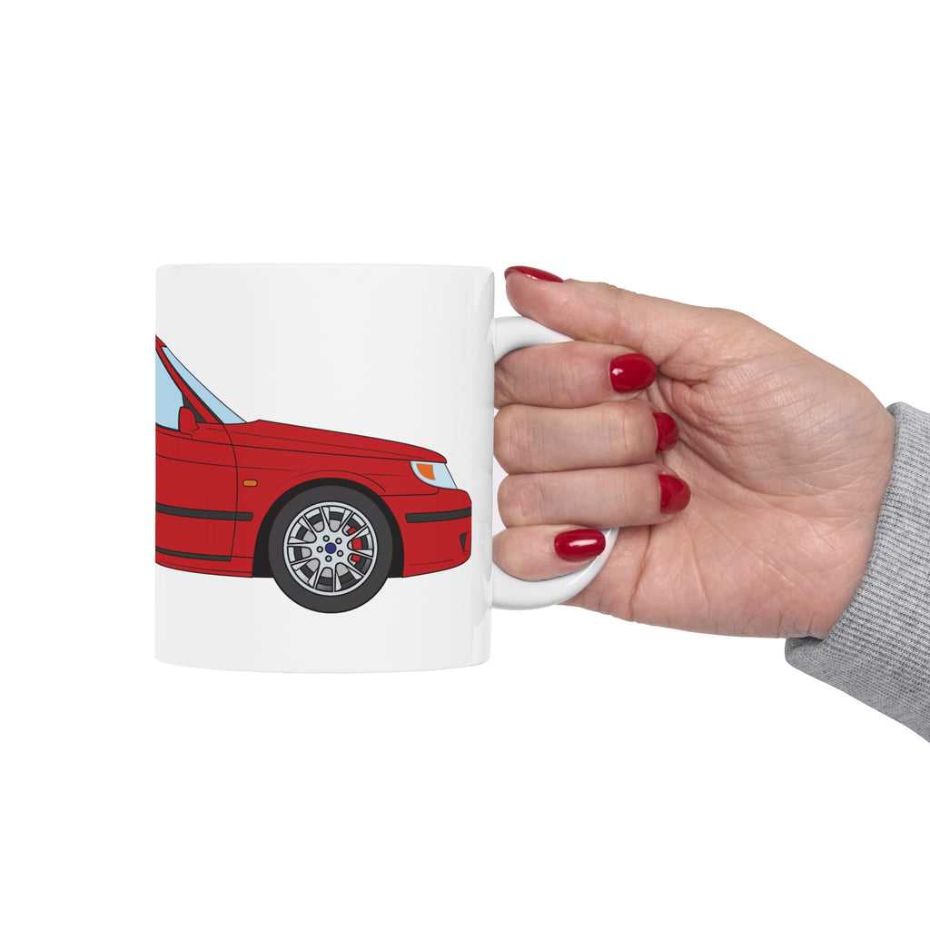 Saab 9-5 OG Aero Wagon Laser Red — Ceramic Mug — Coffee Cup (11oz & 15oz)