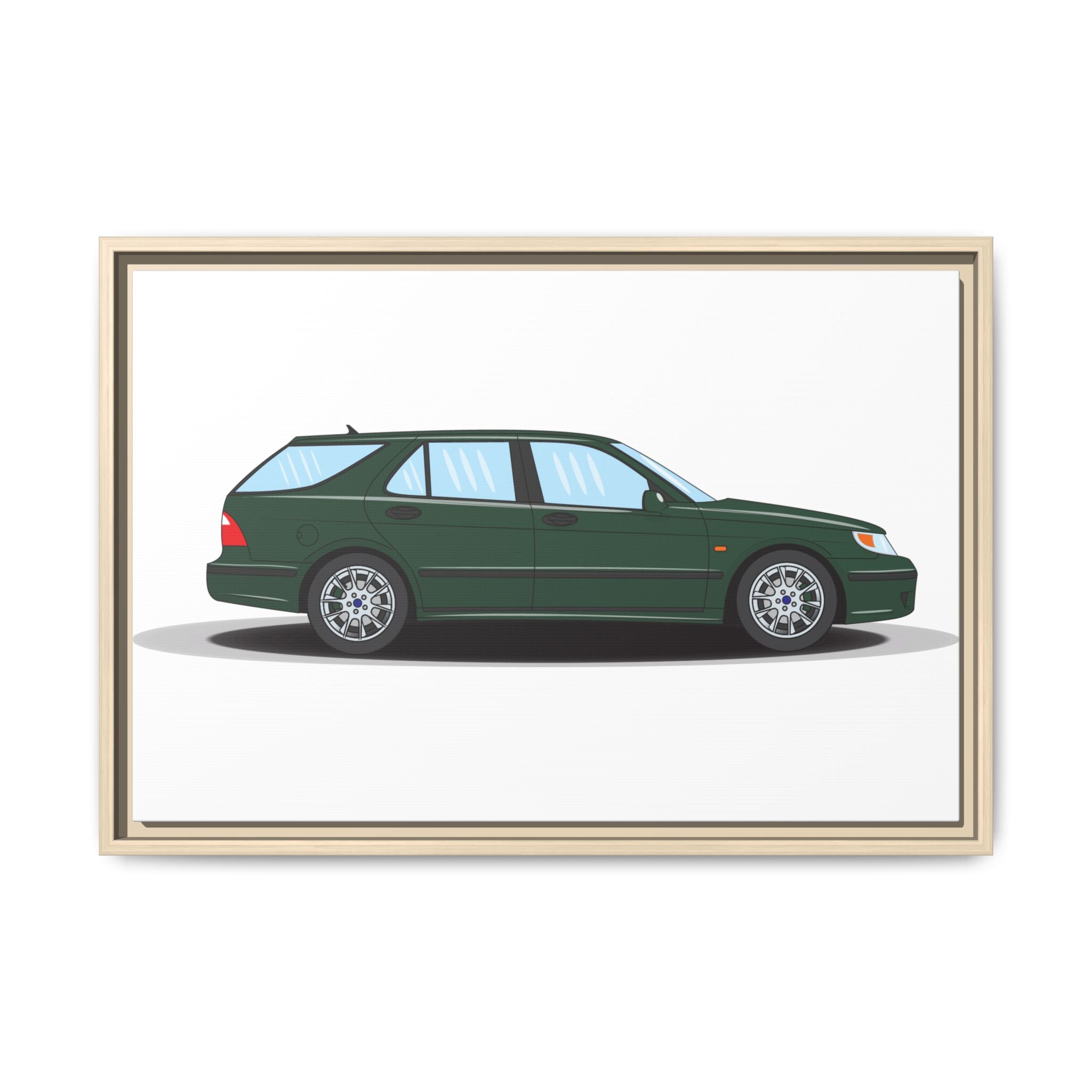 Saab 9-5 OG Aero Wagon Scarabe Green Art Print — Framed Matte Canvas Wall Decor