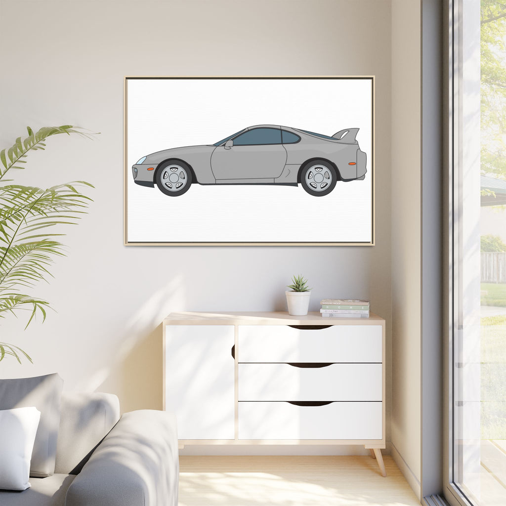 Toyota Supra MK4 Silver Metallic Art Print — Framed Matte Canvas Wall Decor