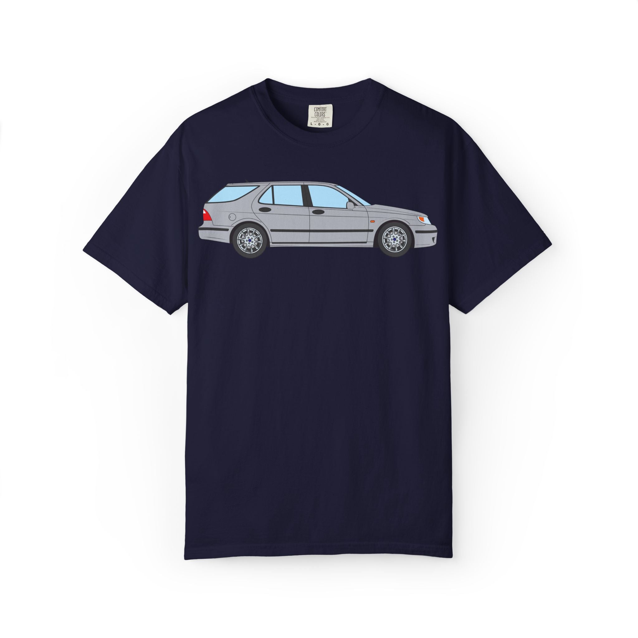 Saab 9-5 OG Aero Wagon Silver Metallic  — T-Shirt — Retro Car Graphic Tee