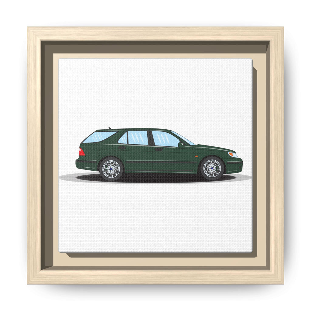 Saab 9-5 OG Aero Wagon Scarabe Green Art Print — Framed Matte Canvas Wall Decor