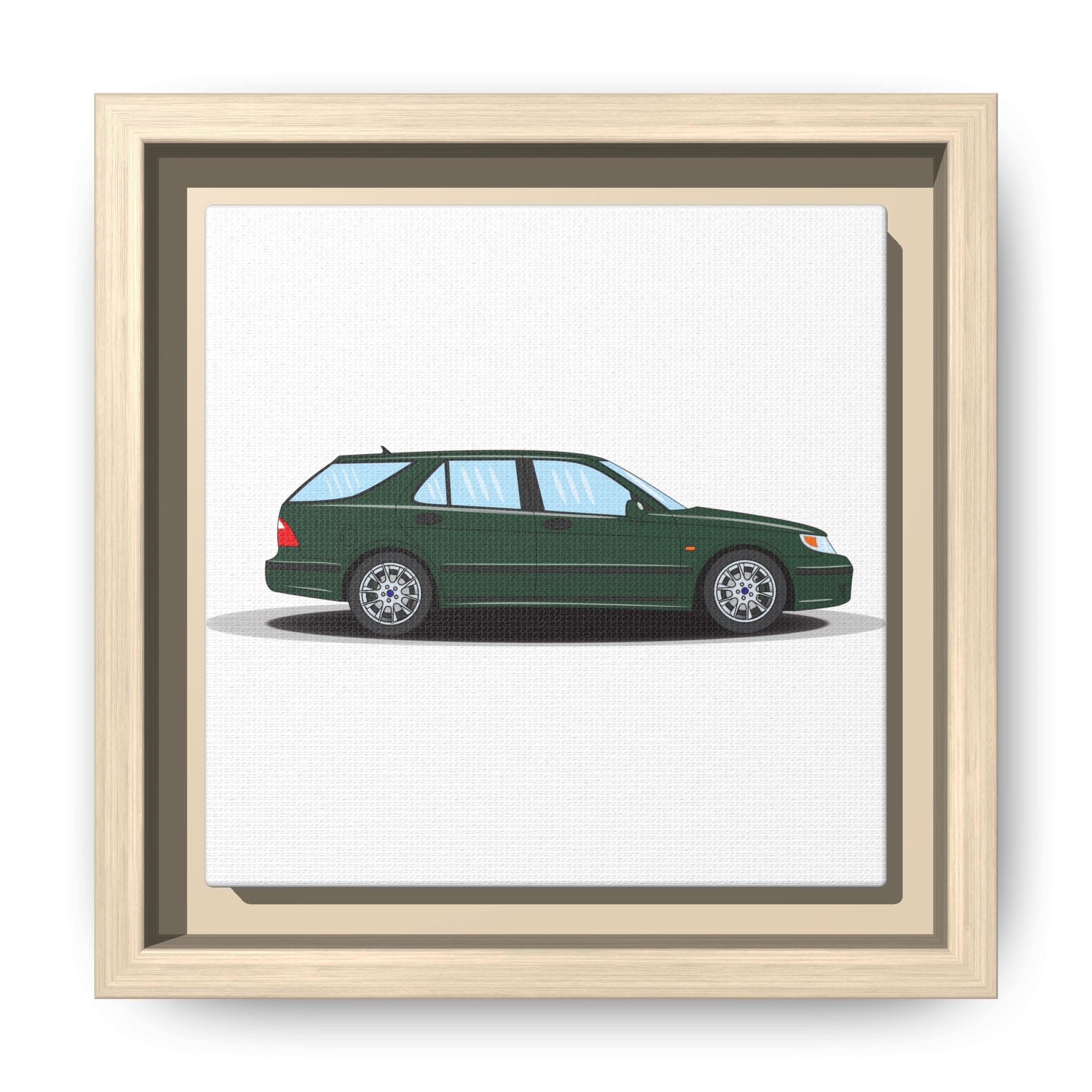 Saab 9-5 OG Aero Wagon Scarabe Green Art Print — Framed Matte Canvas Wall Decor