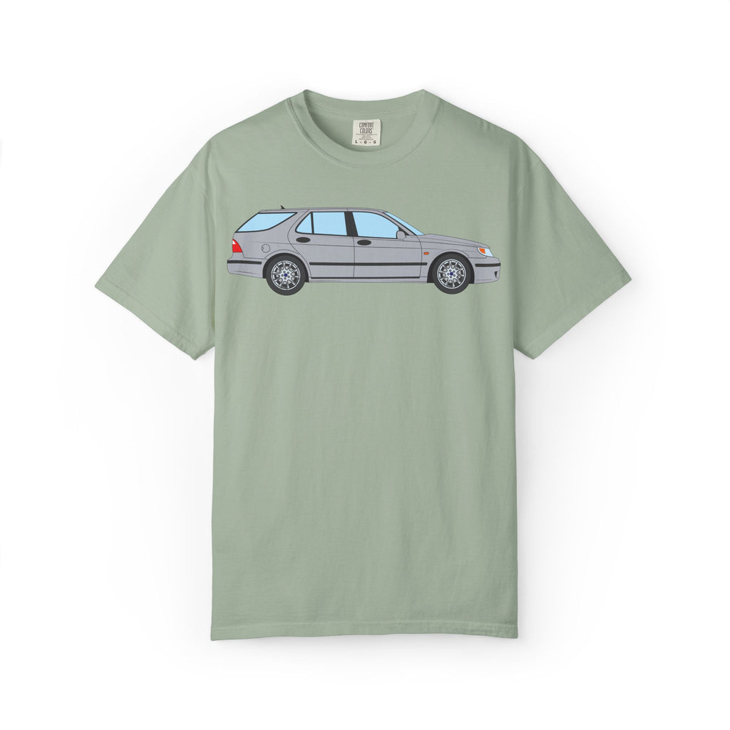Saab 9-5 OG Aero Wagon Silver Metallic  — T-Shirt — Retro Car Graphic Tee