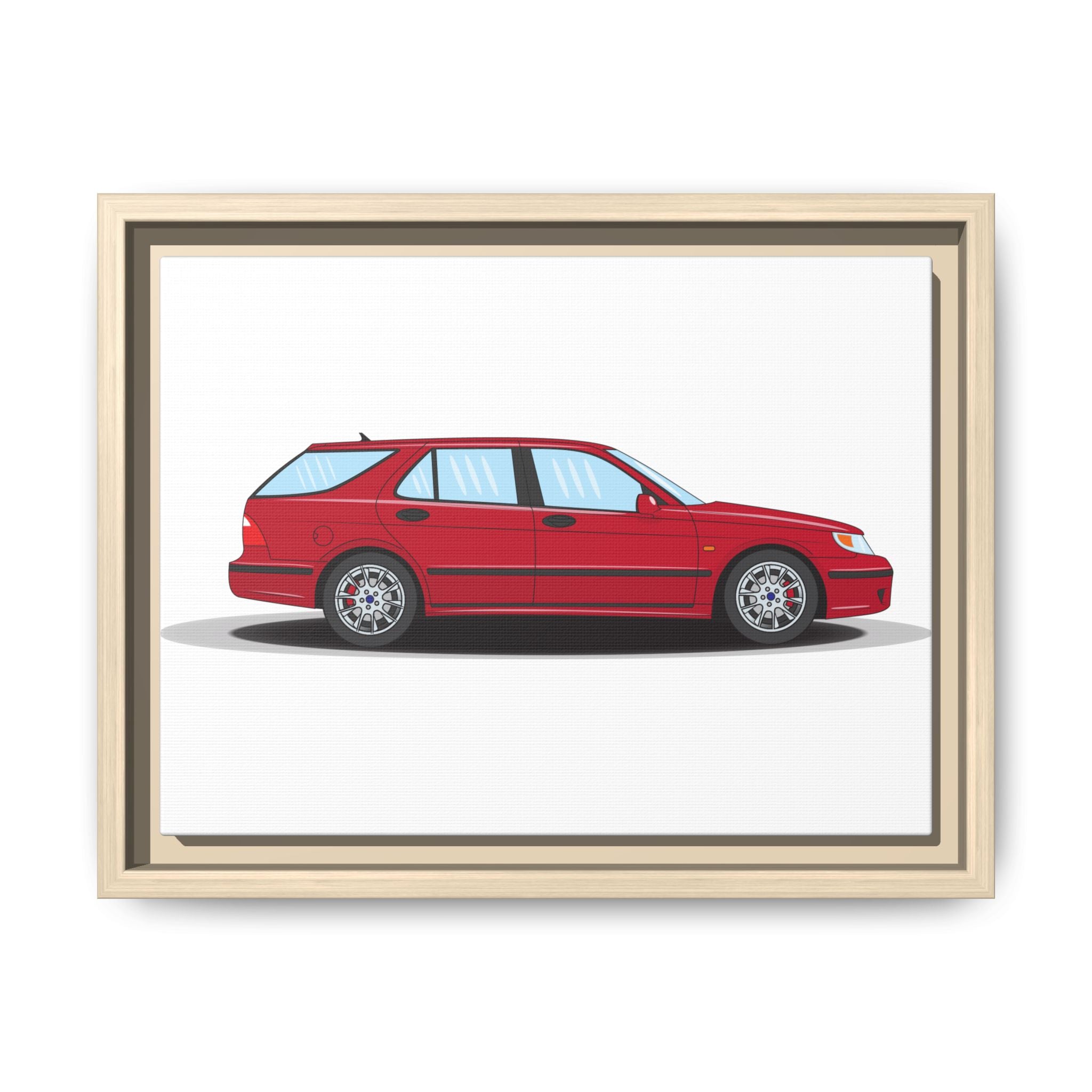 Saab 9-5 OG Aero Wagon Laser Red Art Print — Framed Matte Canvas Wall Decor