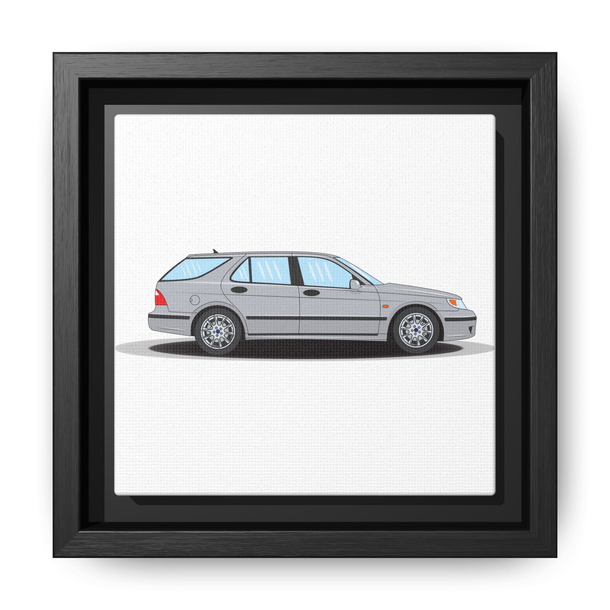 Saab 9-5 OG Aero Wagon Silver Metallic Art Print — Framed Matte Canvas Wall Decor