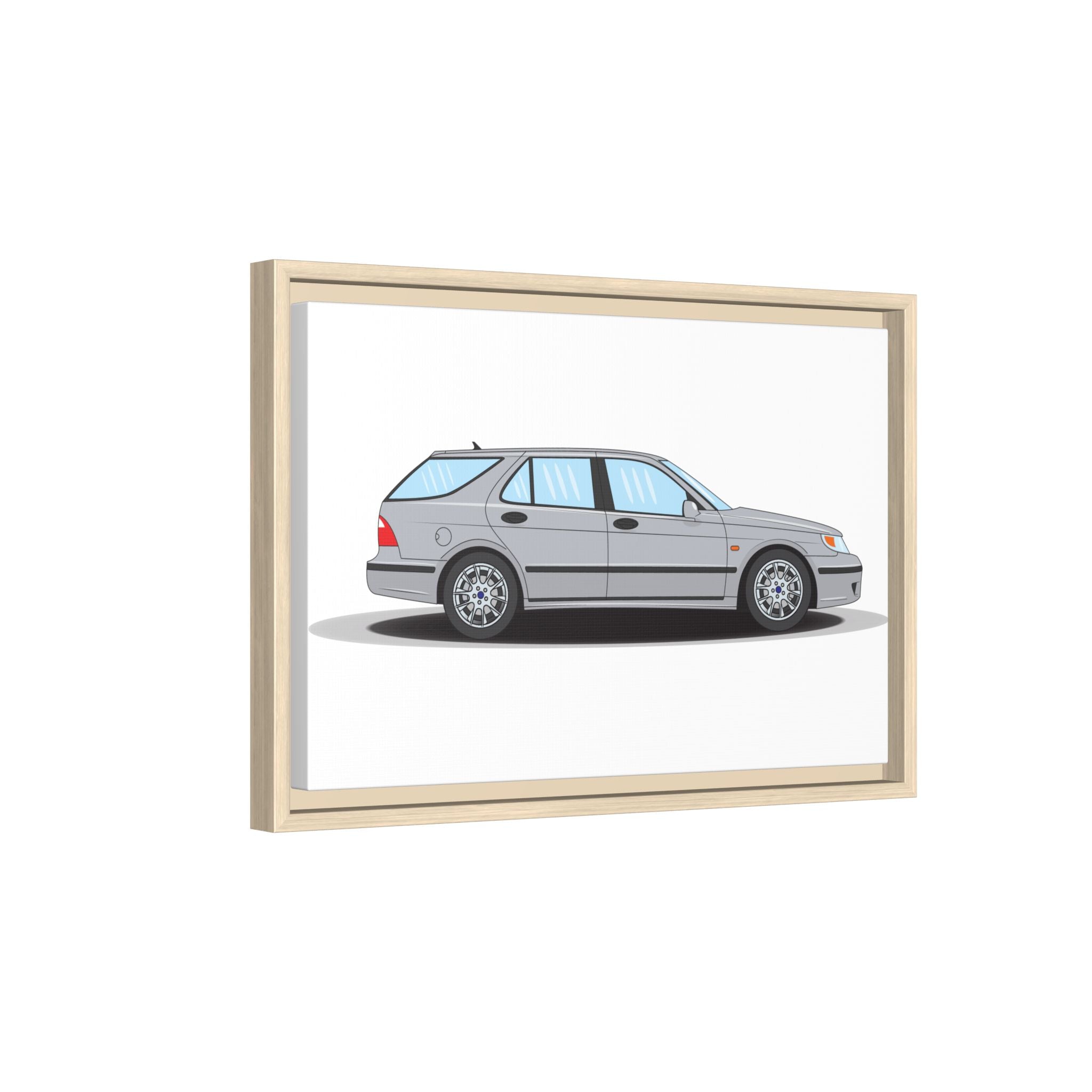 Saab 9-5 OG Aero Wagon Silver Metallic Art Print — Framed Matte Canvas Wall Decor