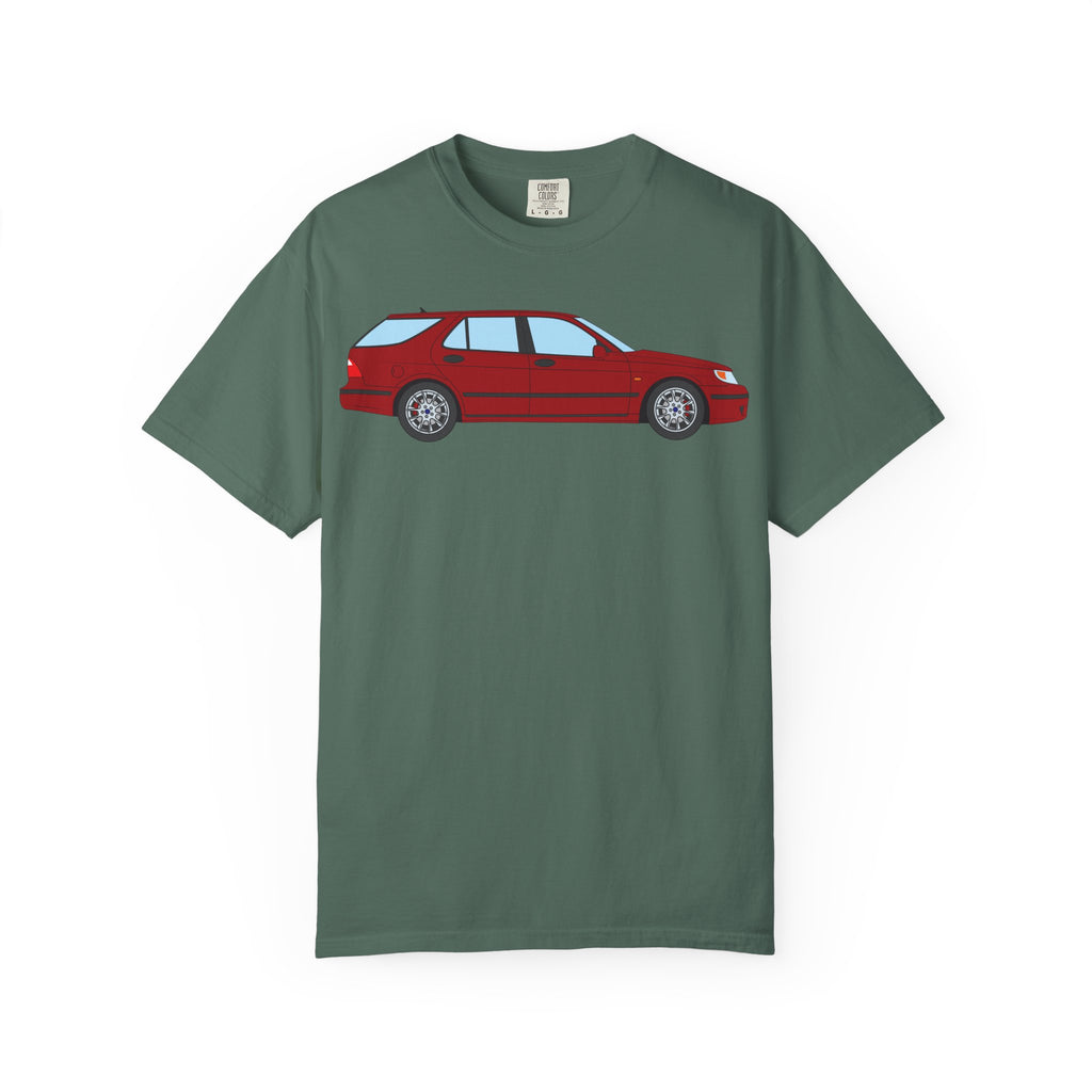 Saab 9-5 OG Aero Wagon Laser Red  — T-Shirt — Retro Car Graphic Tee