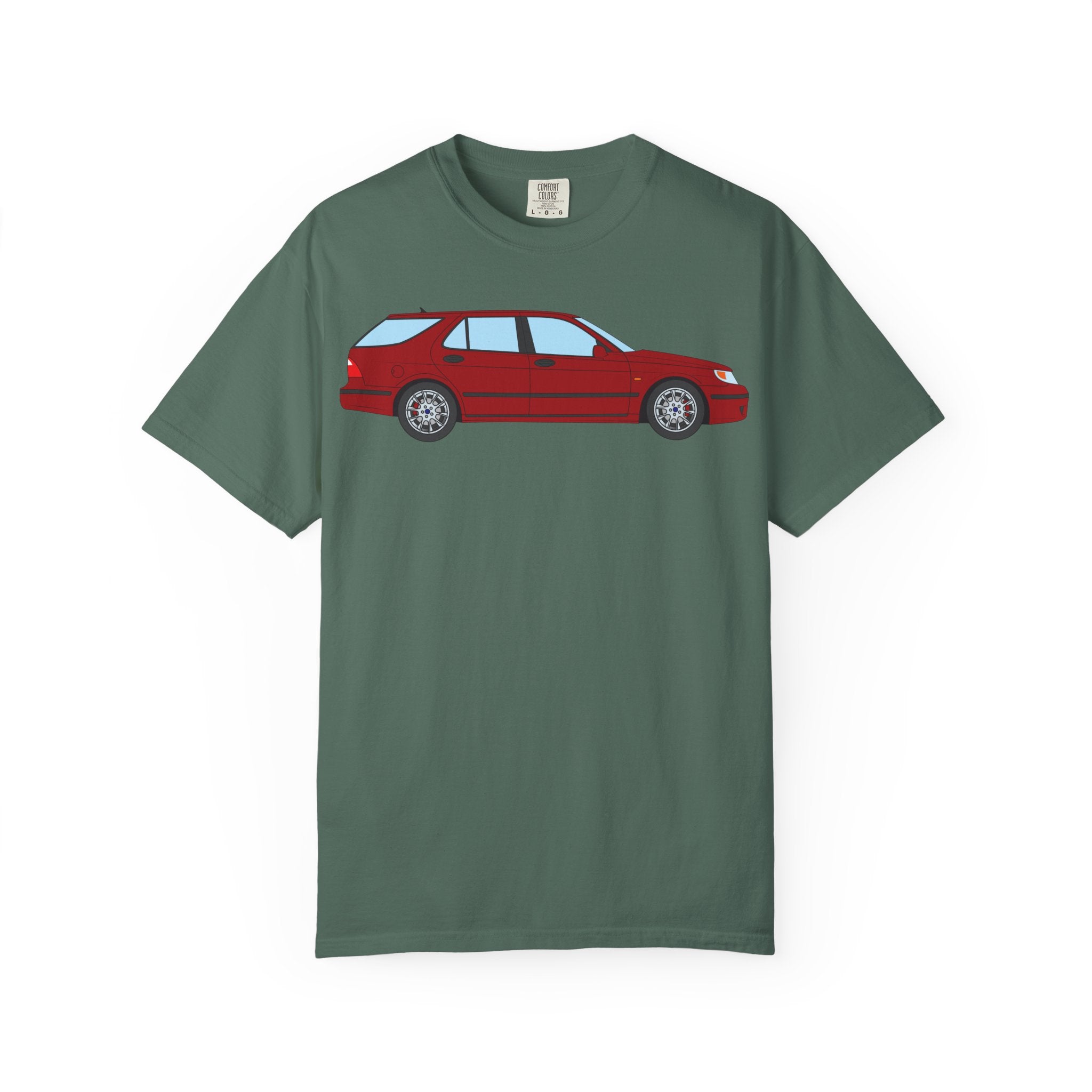 Saab 9-5 OG Aero Wagon Laser Red  — T-Shirt — Retro Car Graphic Tee
