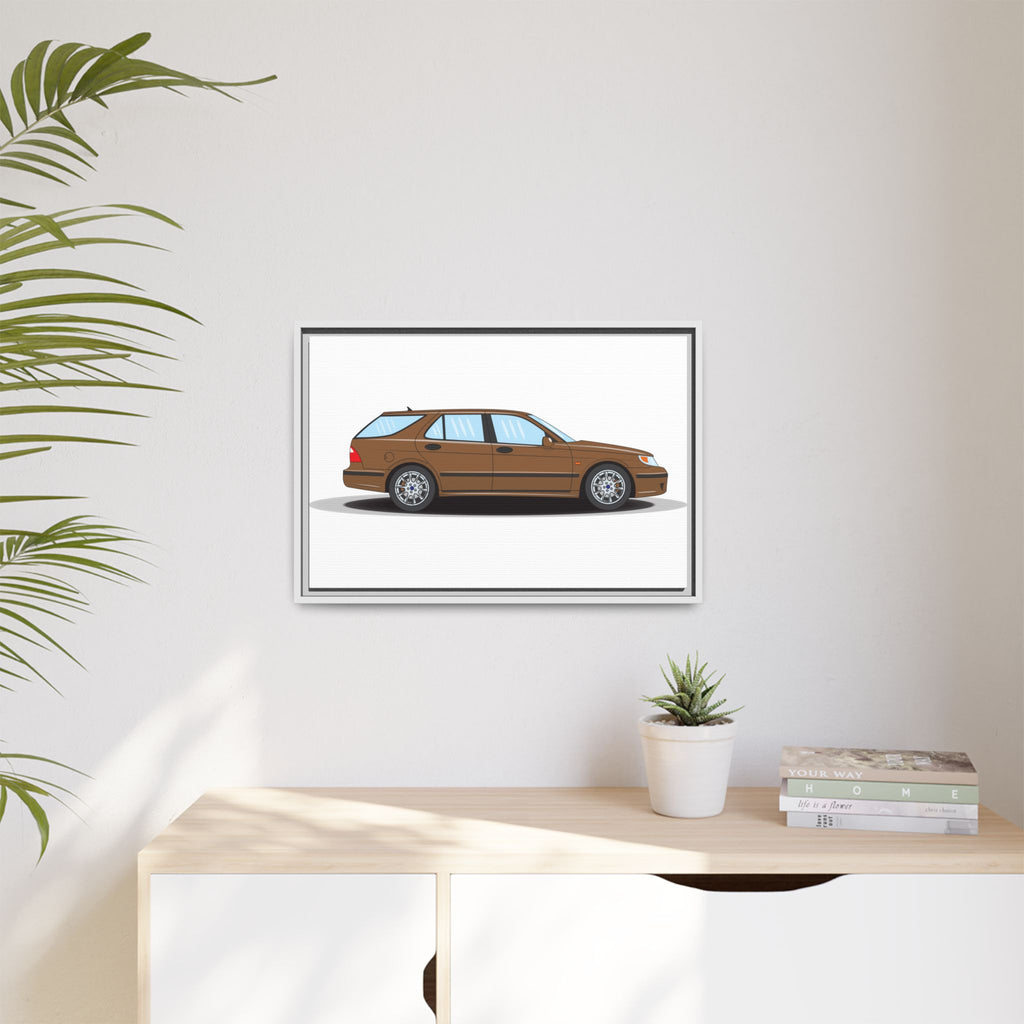 Saab 9-5 OG Aero Wagon Hazelnut Metallic Art Print — Framed Matte Canvas Wall Decor
