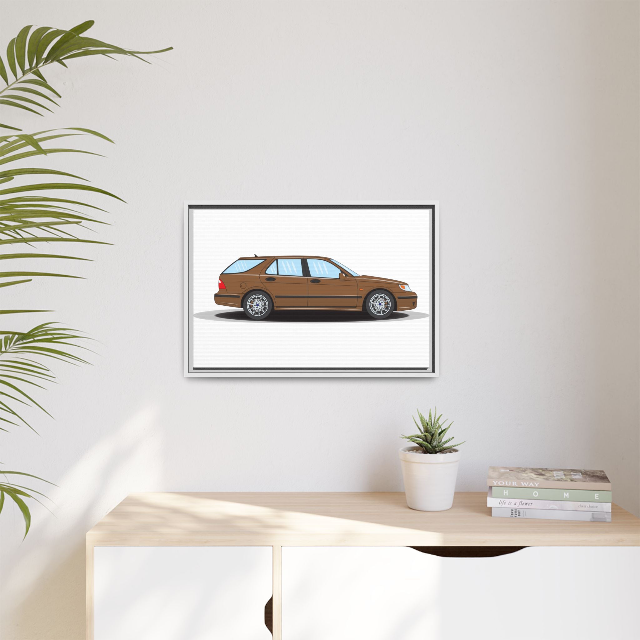 Saab 9-5 OG Aero Wagon Hazelnut Metallic Art Print — Framed Matte Canvas Wall Decor