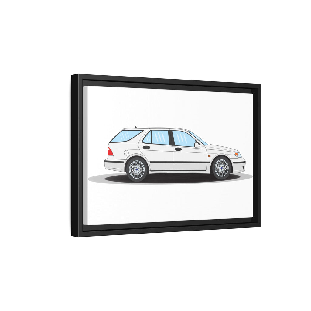 Saab 9-5 OG Aero Wagon Artic White Art Print — Framed Matte Canvas Wall Decor