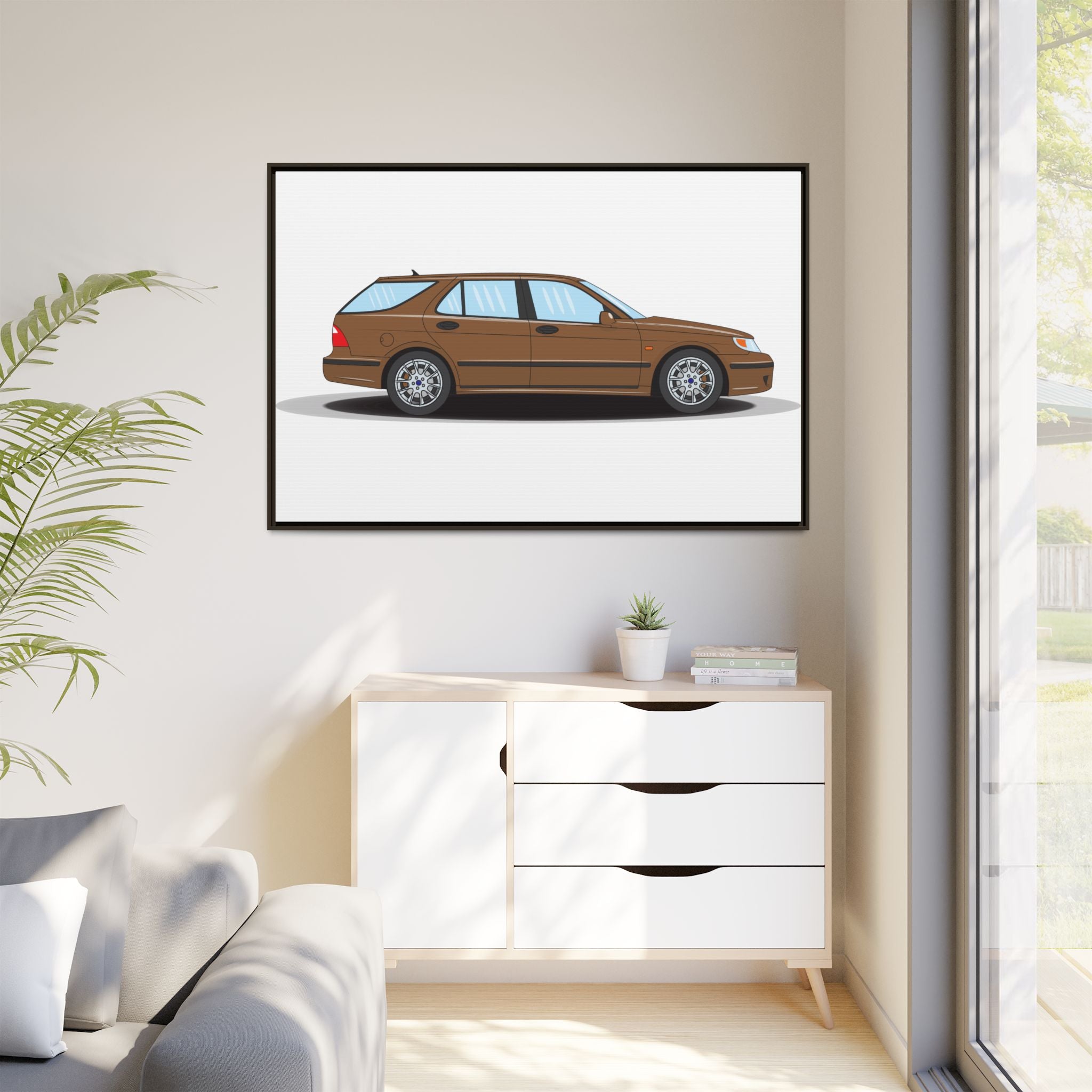 Saab 9-5 OG Aero Wagon Hazelnut Metallic Art Print — Framed Matte Canvas Wall Decor