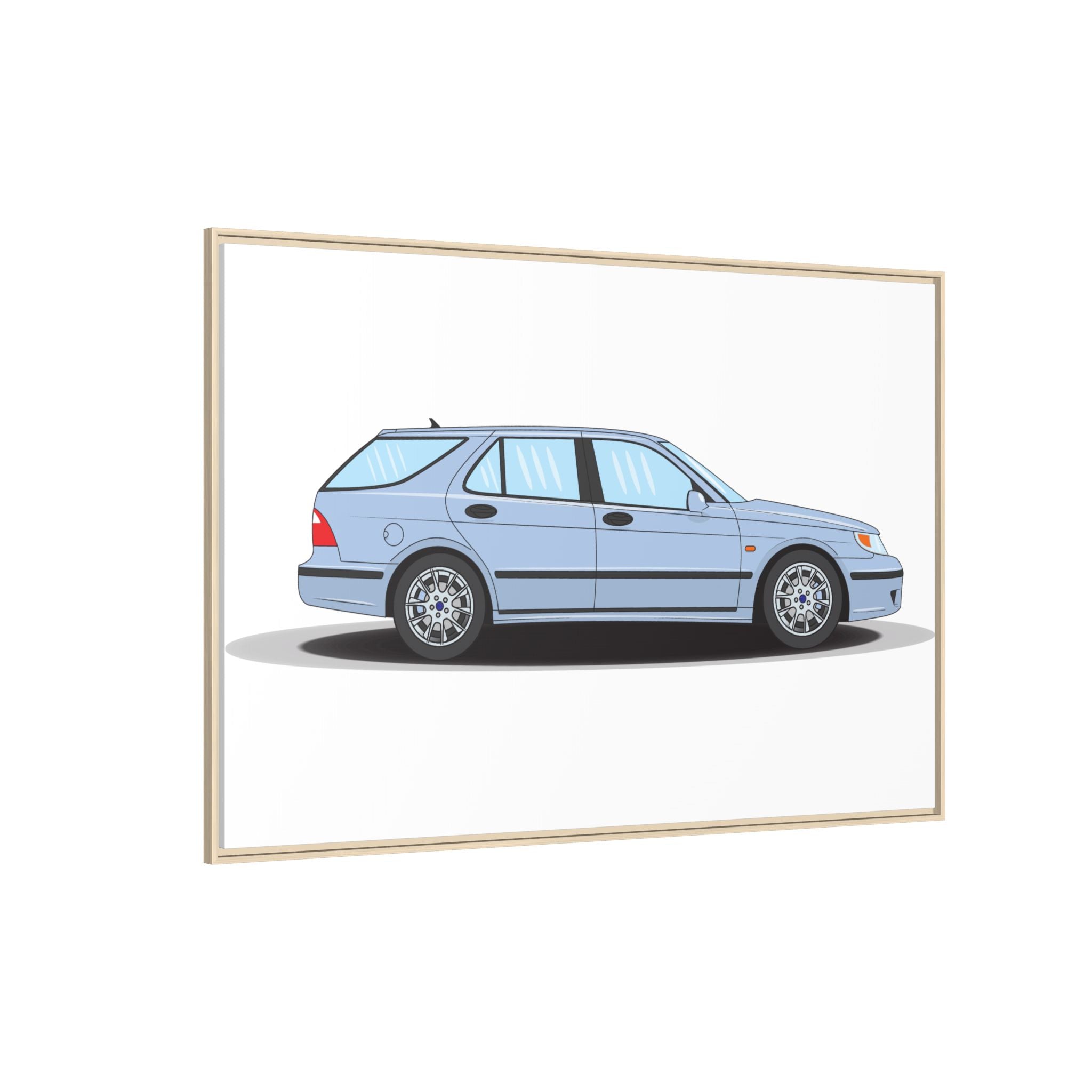 Saab 9-5 OG Aero Wagon Ice Blue Art Print — Framed Matte Canvas Wall Decor