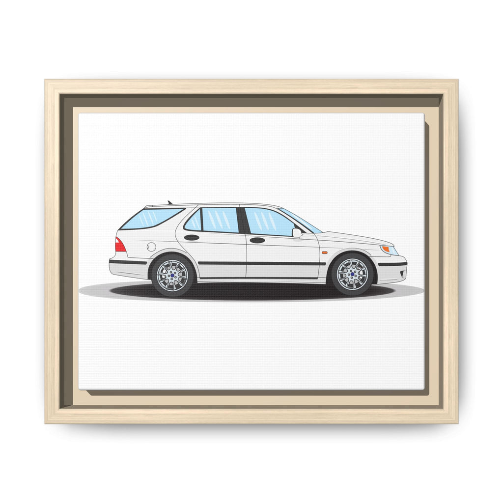 Saab 9-5 OG Aero Wagon Artic White Art Print — Framed Matte Canvas Wall Decor