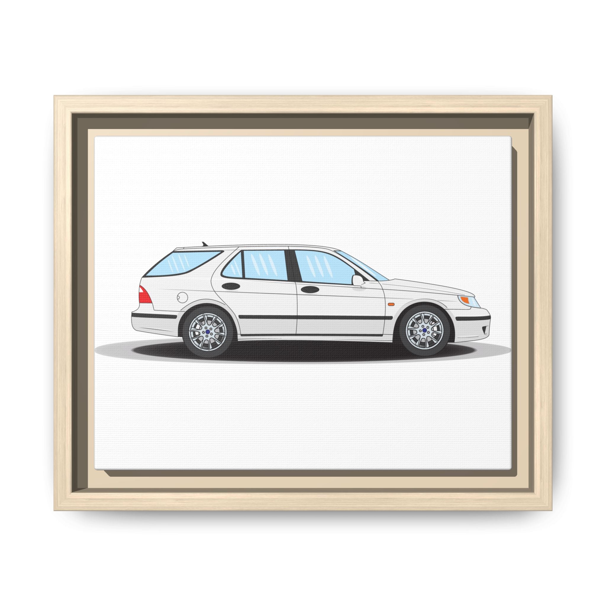 Saab 9-5 OG Aero Wagon Artic White Art Print — Framed Matte Canvas Wall Decor