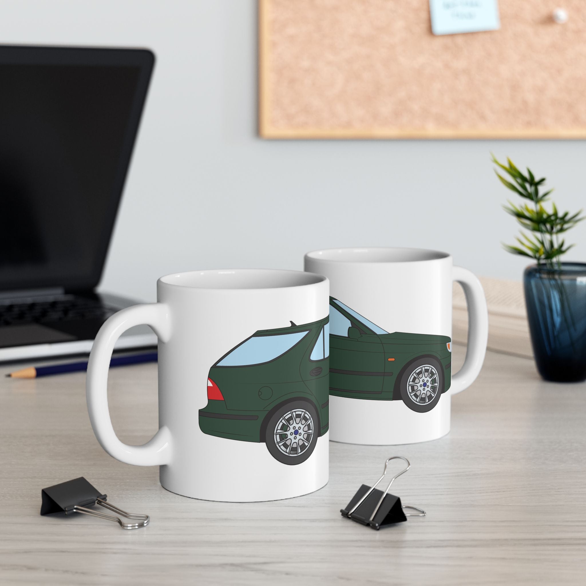 Saab 9-5 OG Aero Wagon Scarabe Green — Ceramic Mug — Coffee Cup (11oz & 15oz)