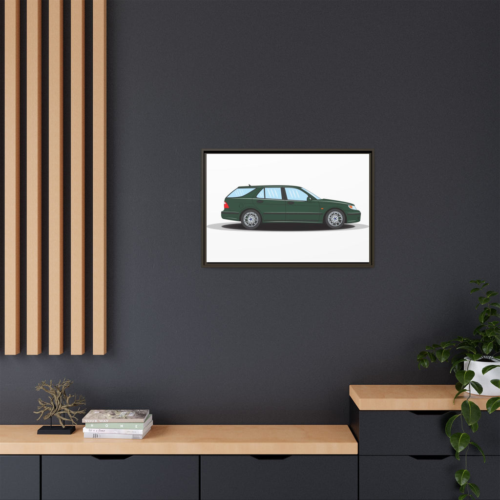 Saab 9-5 OG Aero Wagon Scarabe Green Art Print — Framed Matte Canvas Wall Decor