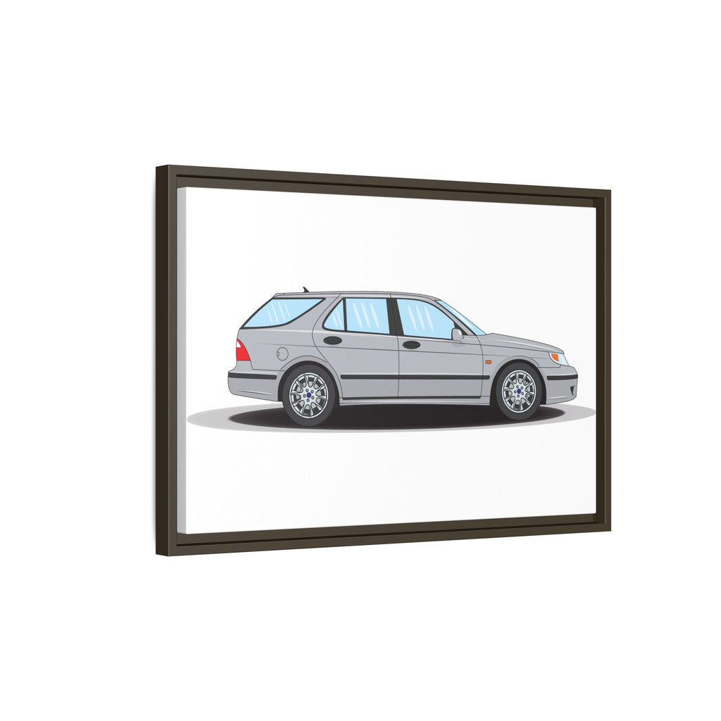 Saab 9-5 OG Aero Wagon Silver Metallic Art Print — Framed Matte Canvas Wall Decor