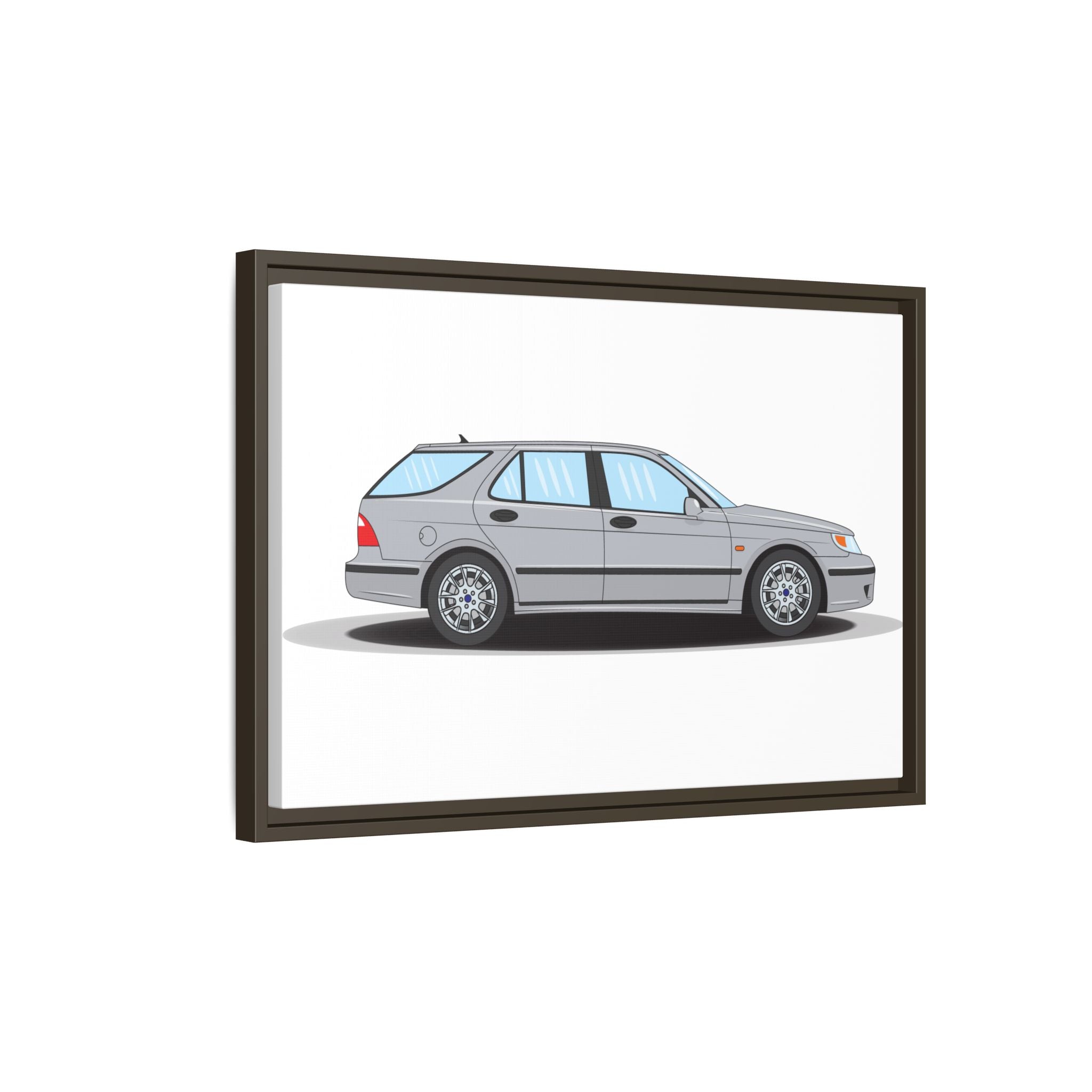 Saab 9-5 OG Aero Wagon Silver Metallic Art Print — Framed Matte Canvas Wall Decor