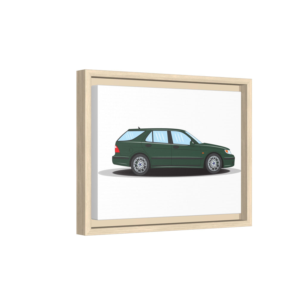 Saab 9-5 OG Aero Wagon Scarabe Green Art Print — Framed Matte Canvas Wall Decor