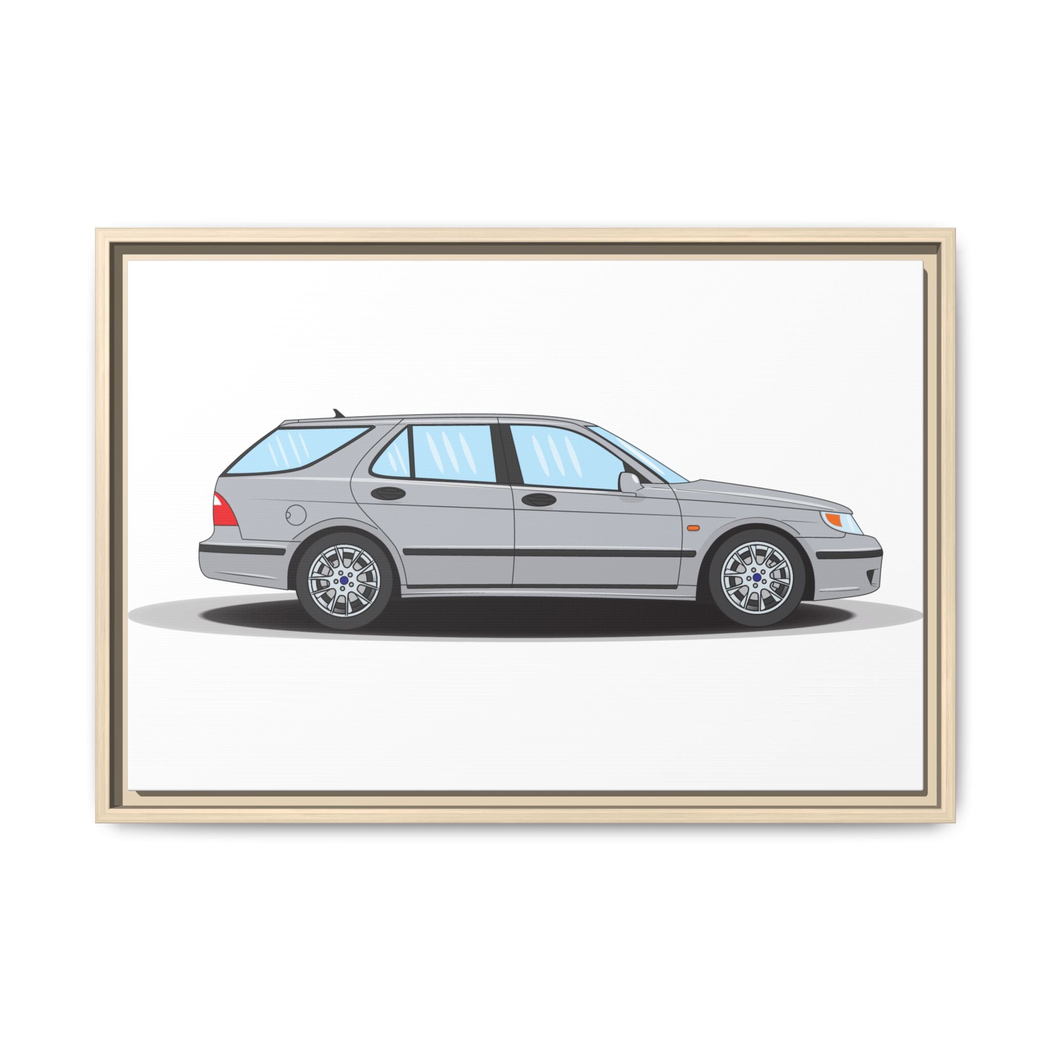 Saab 9-5 OG Aero Wagon Silver Metallic Art Print — Framed Matte Canvas Wall Decor