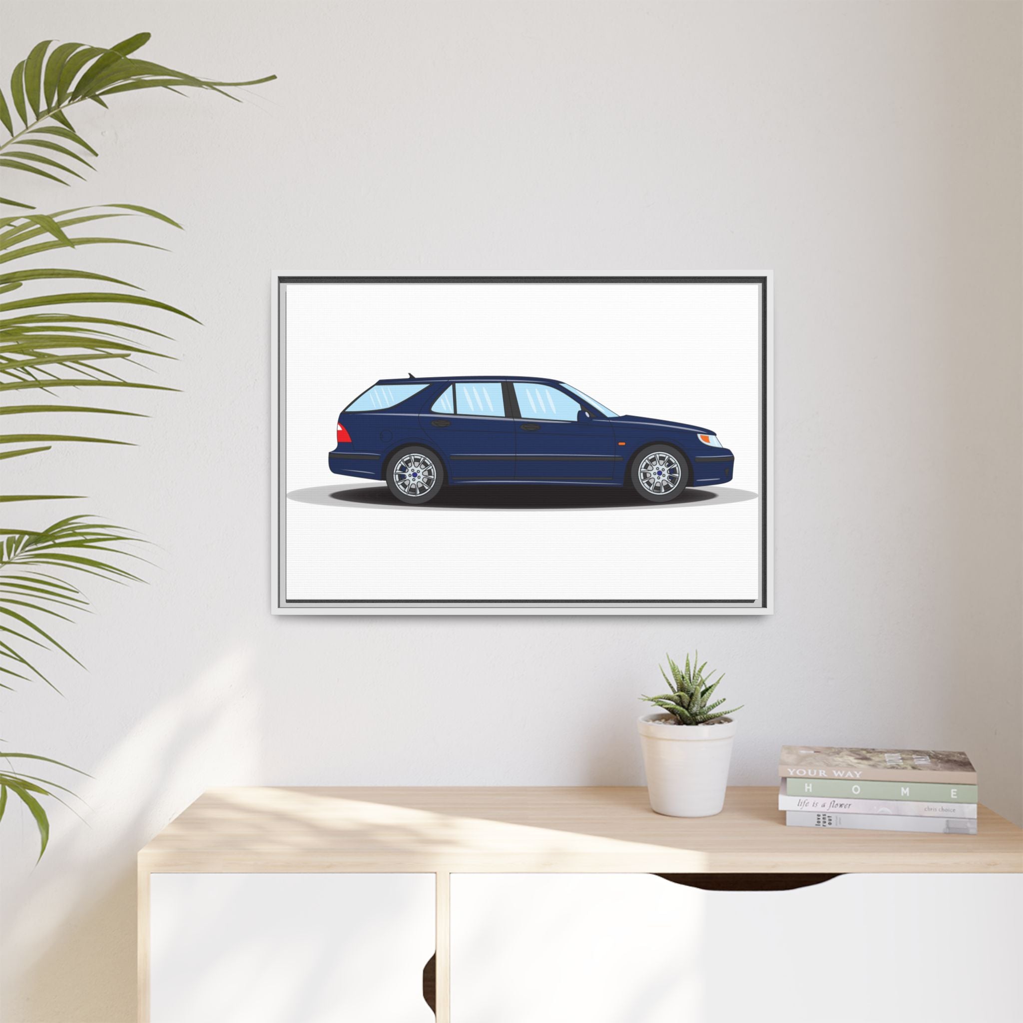 Saab 9-5 OG Aero Wagon Midnight Blue Art Print — Framed Matte Canvas Wall Decor